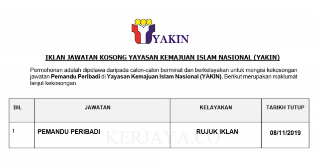 Yayasan Kemajuan Islam Nasional (YAKIN) ~ Pemandu Peribadi