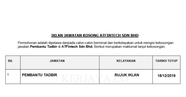 ATFintech ~ Pembantu Tadbir