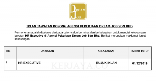 Agensi Pekerjaan Dream-Job ~ Eksekutif Sumber Manusia