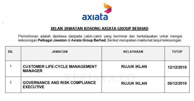 Axiata Group ~ Customer Life-cycle Management Manager & Governance and Risk Compliance Executive