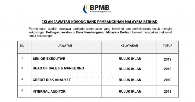 Bank Pembangunan Malaysia Berhad ~ Pelbagai Kekosongan Jawatan