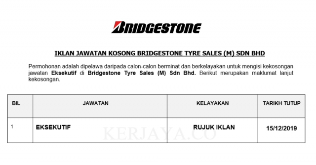 Bridgestone Tyre Sales ~ Eksekutif