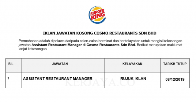 Cosmo Restaurants ~ Assistant Restaurant Manager