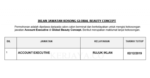 Global Beauty Concept ~ Eksekutif Akaun