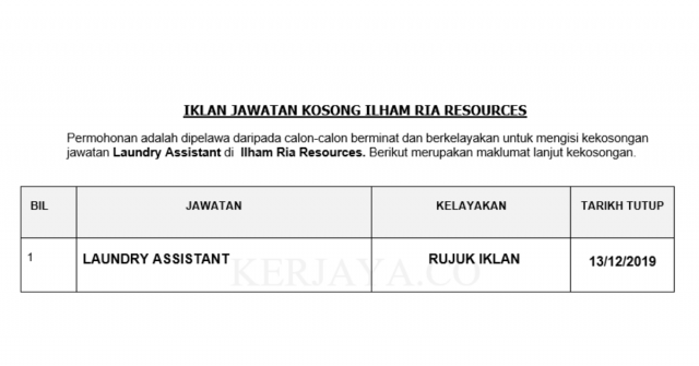 Ilham Ria Resources ~ Laundry Assistant