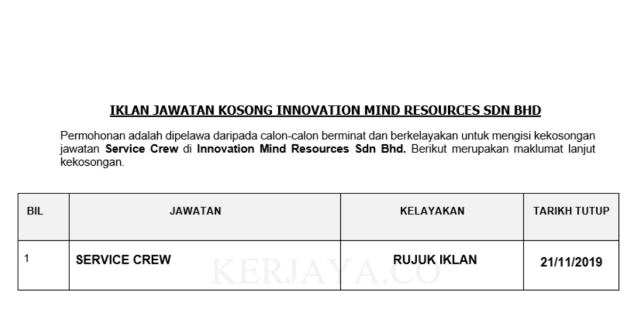 Innovation Mind Resources ~ Service Crew