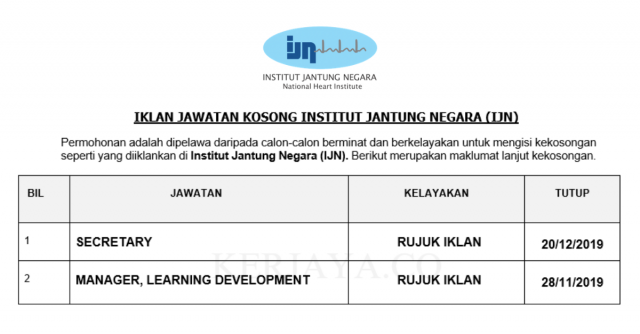 Institut Jantung Negara (IJN) ~ Secretary & Manager, Learning Development
