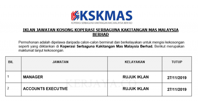 Koperasi Serbaguna Kakitangan Mas Malaysia ~ Pengurus & Eksekutif Akaun