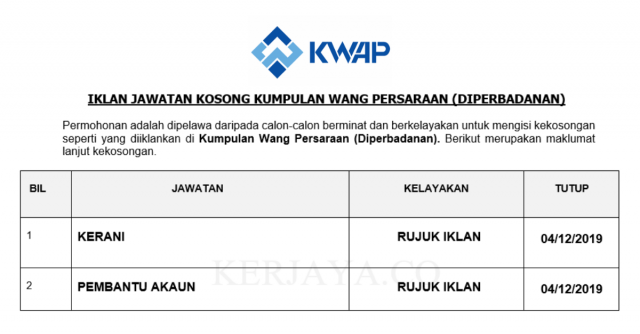 Kumpulan Wang Persaraan (Diperbadanan) ~ Kerani & Pembantu Akaun