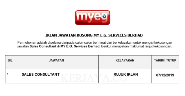 MY E.G. Services ~ Sales Consultant