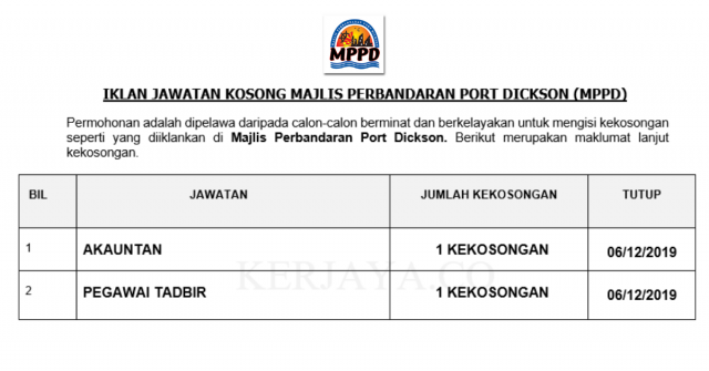 Majlis Perbandaran Port Dickson ~ Akauntan & Pegawai Tadbir