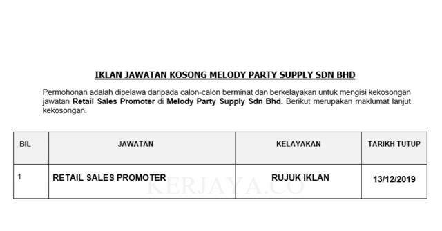 Melody Party Supply ~ Retail Sales Promoter