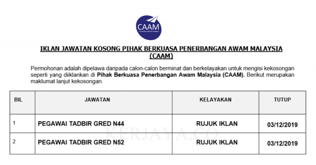 Pegawai Tadbir Di Pihak Berkuasa Penerbangan Awam Malaysia (CAAM)