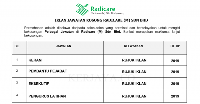 Radicare ~ Kerani , Pembantu Pejabat & Pelbagai Jawatan