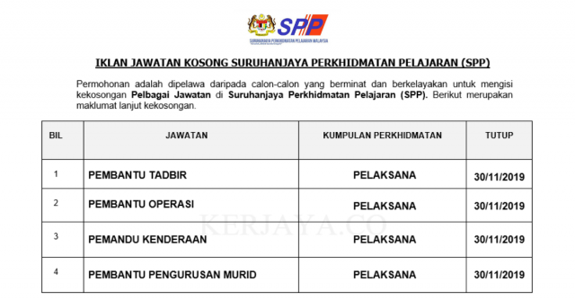 Suruhanjaya Perkhidmatan Pelajaran (SPP) ~ Kekosongan Jawatan Pentadbiran & Pengurusan