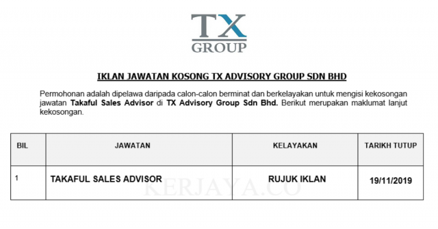 TX Advisory Group ~ Takaful Sales Advisor