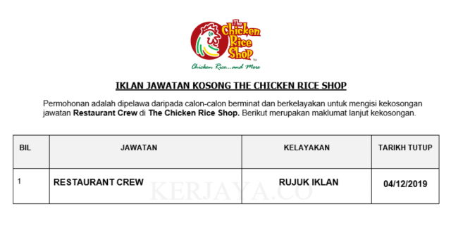 The Chicken Rice Shop ~ Restaurant Crew