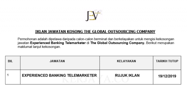 The Global Outsourcing Company ~ Experienced Banking Telemarketer