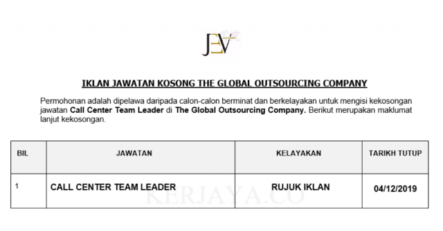 The Global Outsourcing Company ~ Call Center Team Leader