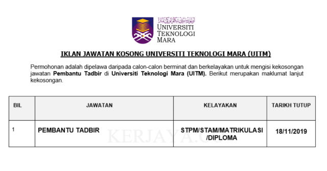 Universiti Teknologi MARA (UiTM) ~ Pembantu Tadbir