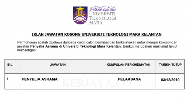 Universiti Teknologi Mara Kelantan ~ Penyelia Asrama