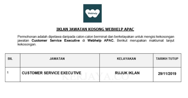 Webhelp APAC ~ Customer Service Executive