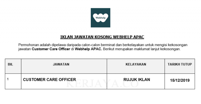 Webhelp APAC ~ Customer Care Officer