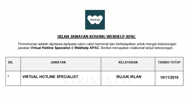 Webhelp APAC ~ Virtual Hotline Specialist