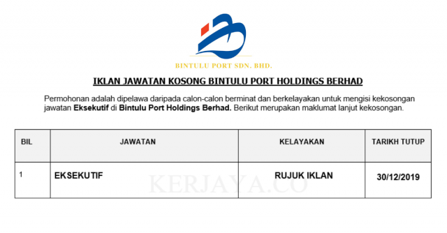 Bintulu Port Holdings Berhad ~ Eksekutif