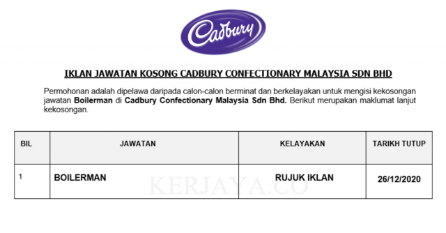 Cadbury Confectionary Malaysia ~ Boilerman