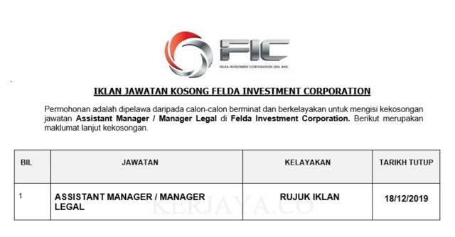 FELDA Investment Corporation ~ Assistant Manager
