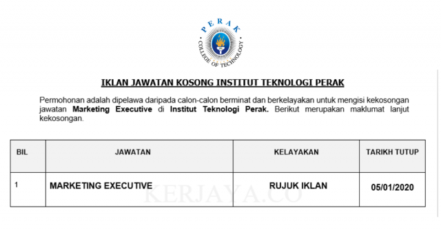 Institut Teknologi Perak  ~ Marketing Executive