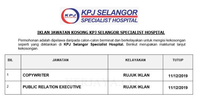 KPJ Selangor Specialist Hospital ~ Copywriter & Public Relation Executive