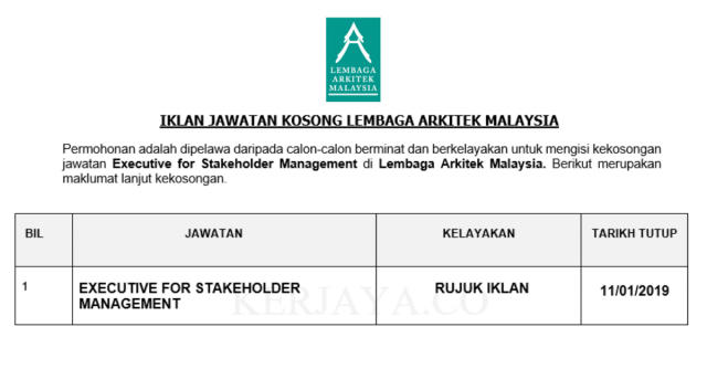 Lembaga Arkitek Malaysia ~ Executive for Stakeholder Management