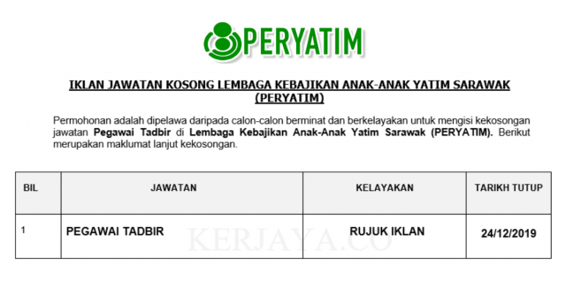 Lembaga Kebajikan Anak-Anak Yatim Sarawak (PERYATIM) ~ Pegawai Tadbir