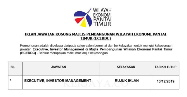 Majlis Pembangunan Wilayah Ekonomi Pantai Timur (ECERDC) ~ Executive, Investor Management