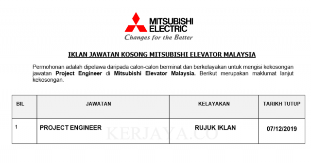 Mitsubishi Elevator Malaysia ~ Project Engineer