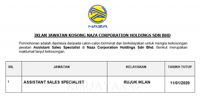 Naza Corporation Holdings ~ Assistant Sales Specialist