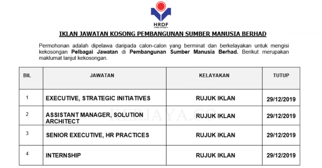 Pembangunan Sumber Manusia Berhad ~ Eksekutif, Internship & Pelbagai Jawatan