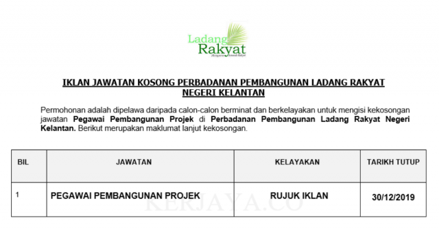 Perbadanan Pembangunan Ladang Rakyat Negeri Kelantan ~ Pegawai Pembangunan Projek
