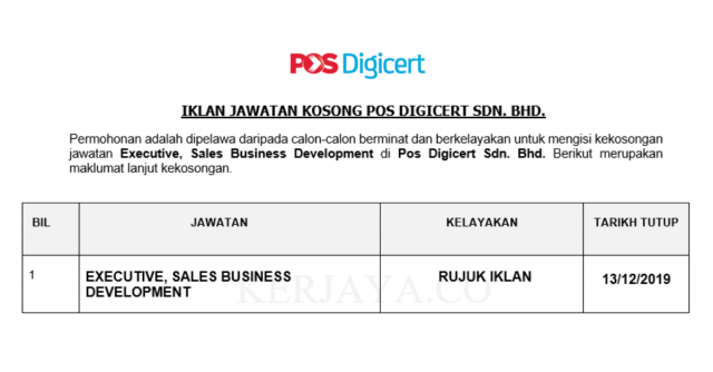 Pos Digicert ~ Executive, Sales Business Development