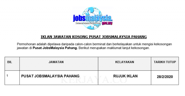 Pusat JobsMalaysia Pahang
