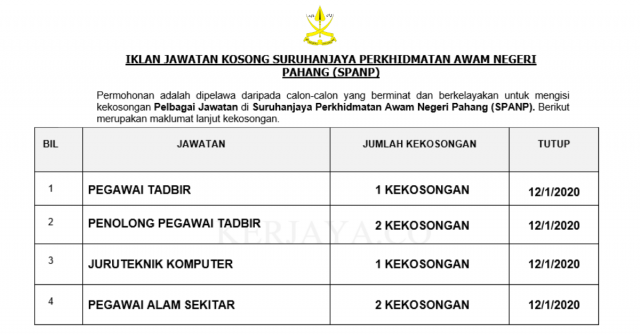 Suruhanjaya Perkhidmatan Awam Negeri Pahang (SPANP) ~ Pegawai Tadbir, Pen.Pegawai Tadbir, Peg. Alam Sekitar & Pelbagai Jawatan