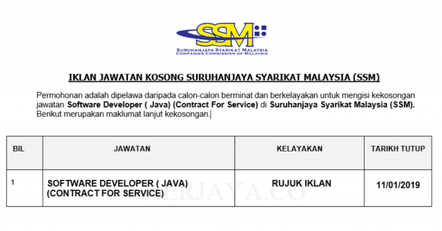 Suruhanjaya Syarikat Malaysia (SSM) ~ Software Developer