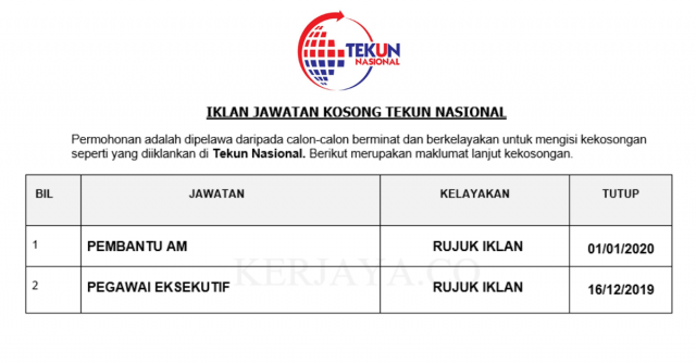 Tekun Nasional ~ Pembantu Am & Pegawai Eksekutif