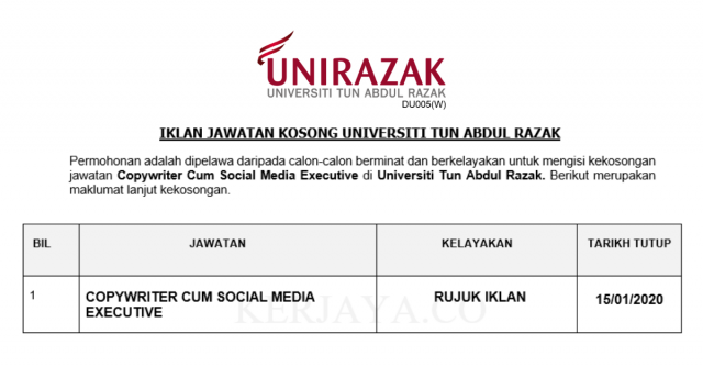 Universiti Tun Abdul Razak ~ Social Media Executive