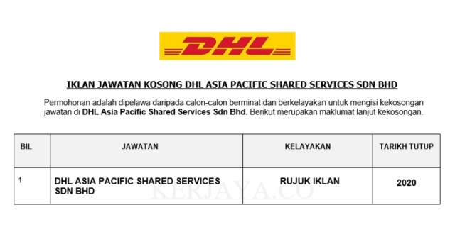 DHL Asia Pacific Shared Services ~ Pelbagai Jawatan Baru 2020