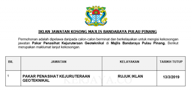 Majlis Bandaraya Pulau Pinang ~ Pakar Penasihat Kejuruteraan Geoteknikal