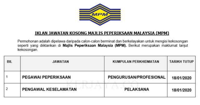 Majlis Peperiksaan Malaysia ~ Pegawai Peperiksaan & Pengawal Keselamatan