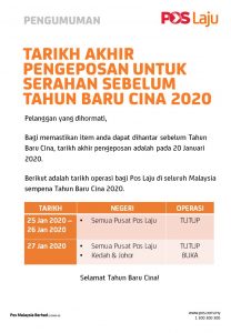 Pengeposan Barang Pos Laju Tahun Baru Cina 2020